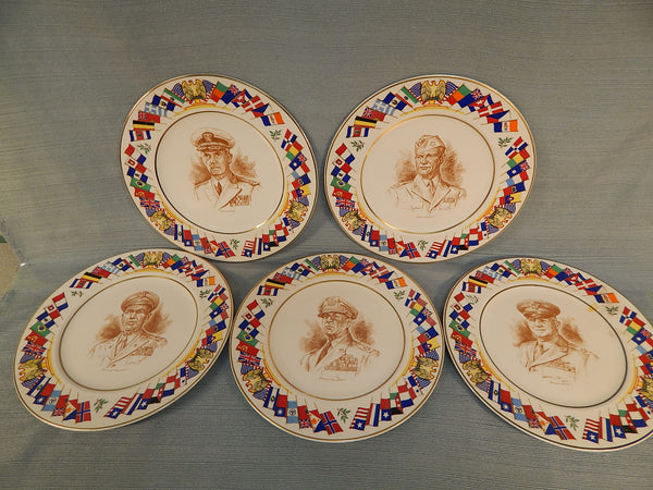 Set of 5 Plates of WWII Military Officers - Very Good Vintage Condition