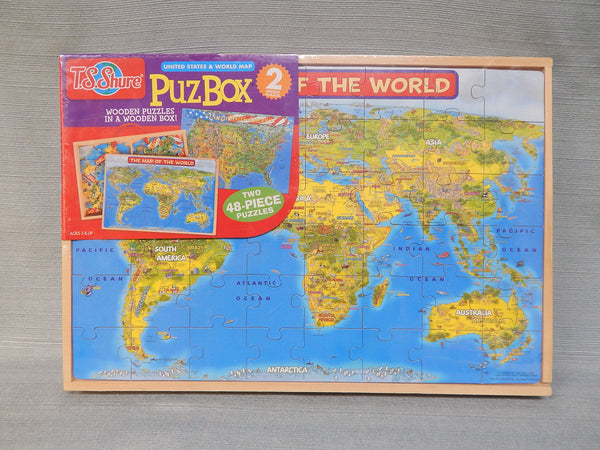 United States & World Map Wooden PuzBox Set - Brand New!