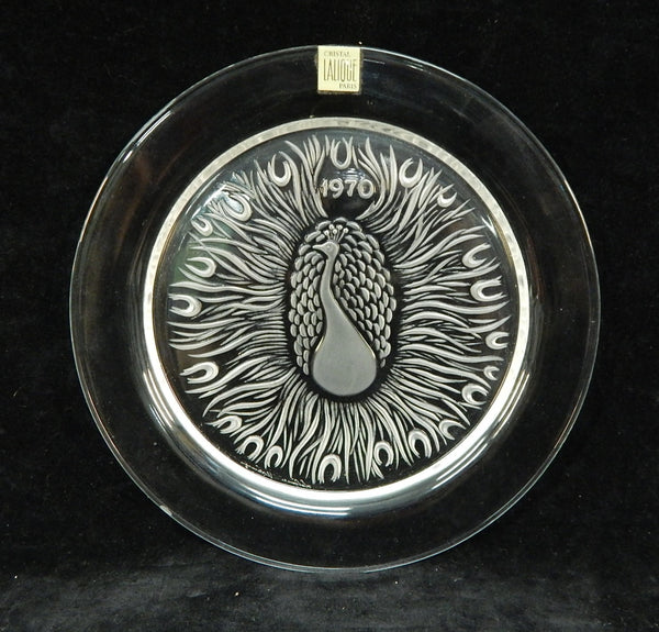 1970 Lalique 8" Crystal Peacock Plate