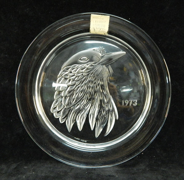 1973 Lalique 8" Crystal Jay Bird Plate