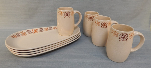Set of 4 Franciscan "Pomegranate" Buffet Plates and Mugs