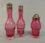 Cranberry Coin Spot Glass Condiment Set - 3 Pieces