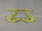 Pair of Royal Haeger Cornucopia Green Candle Holders