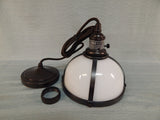 Pottery Barn Small Milk Glass Pendant Light - Bronze Finish - New!