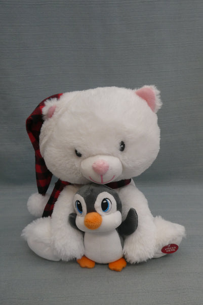 Animated Polar Bear and Penguin Plush Toy - Very Good Condition