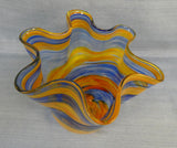 Yellow and Blue Ribbon 6.5" Blown Glass Vase