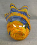Yellow and Blue Ribbon 6.5" Blown Glass Vase