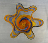 Yellow and Blue Ribbon 6.5" Blown Glass Vase