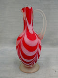 Vintage Nailsea Red and White Satin Blown Glass Cruet