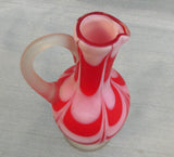 Vintage Nailsea Red and White Satin Blown Glass Cruet