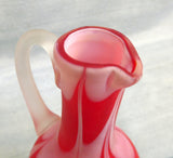 Vintage Nailsea Red and White Satin Blown Glass Cruet