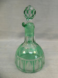 Green Cut Glass to Clear Cruet with Stopper