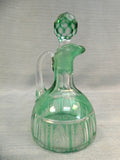 Green Cut Glass to Clear Cruet with Stopper