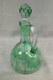 Green Cut Glass to Clear Cruet with Stopper
