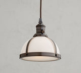 Pottery Barn Small Milk Glass Pendant Light - Bronze Finish - New!