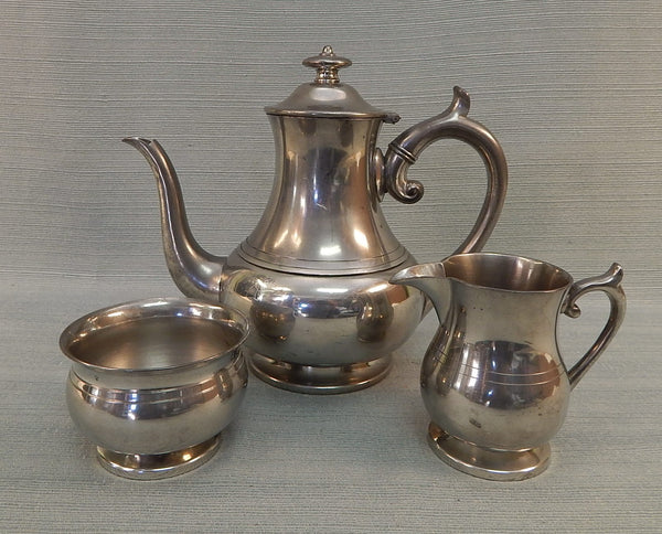 Woodbury Pewter Tea Pot with Creamer and Sugar