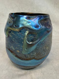 Charles Lotton 1978 Iridescent Blue and Silver Vase