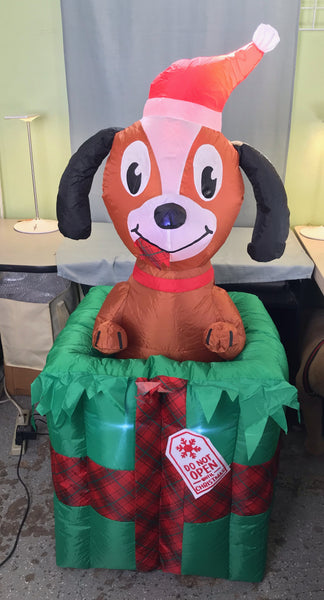 5 ft. LED Animated Christmas Dog in a Gift Box Inflatable - Like New!
