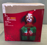 5 ft. LED Animated Christmas Dog in a Gift Box Inflatable by Gemmy - Like New!