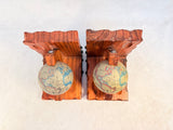 Hand Carved Wood Bookends with Old World Globes