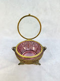 Vintage Cranberry Glass and Ormolu Brass Jewelry Casket
