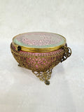 Vintage Cranberry Glass and Ormolu Brass Jewelry Casket