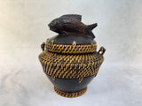 Woven Rattan and Carved Wood Basket
