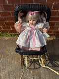 Vintage Wicker Doll Stroller with Madame Alexander Doll