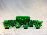 Vintage Anchor Hocking Forest Green Punchbowl Set with 16 Cups