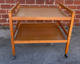 Teak Two Shelf Rolling Cart