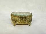 Vintage Hollywood Regency Oval Ormolu Style Brass Jewelry Box