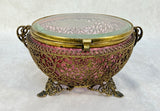 Vintage Cranberry Glass and Ormolu Brass Jewelry Casket