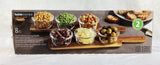 Home Essentials Set of 2 Acacia Serving Boards with 6 Glass Bowls - Brand New