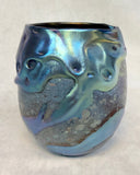 Charles Lotton 1978 Iridescent Blue and Silver Vase