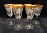 Vintage Tiffin Gold-Rimmed Optic Goblets - Set of 6