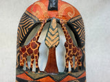 Kenyan Black and Red Tribal Mask with Giraffes