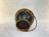 Woven Rattan and Carved Wood Basket