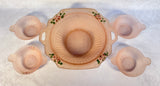 Hocking Mayfair Open Rose Frosted Pink Serving Set