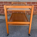 Teak Two Shelf Rolling Cart