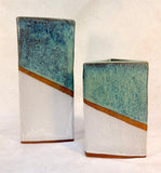 Pair of Triangular Glazed Stoneware Vases