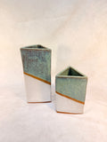 Pair of Triangular Glazed Stoneware Vases