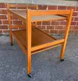 Teak Two Shelf Rolling Cart