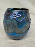 Charles Lotton 1978 Iridescent Blue and Silver Vase