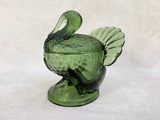 L.E. Smith Green Glass Turkey Candy Dish