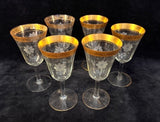 Vintage Tiffin Gold-Rimmed Optic Goblets - Set of 6