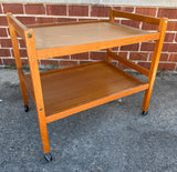 Teak Two Shelf Rolling Cart