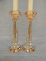 Oleg Cassini Amber Shimmer Crystal 8" Candlestick Pair - Like New!