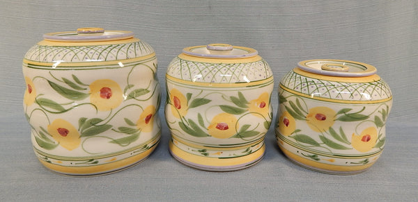 Liz Vigoda Yellow Floral Ceramic Canisters - Set of 3