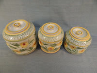 Liz Vigoda Yellow Floral Ceramic Canisters - Set of 3