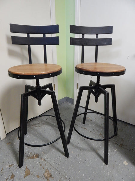 Pair of Industrial Style Metal and Wood Barstools